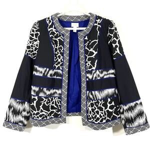 Chico's Size 2 US 12 Artisan Jacquard Blocked Pattern Jacket Open Front